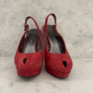 Red Suede Peep toe sling backs for Valentine’s